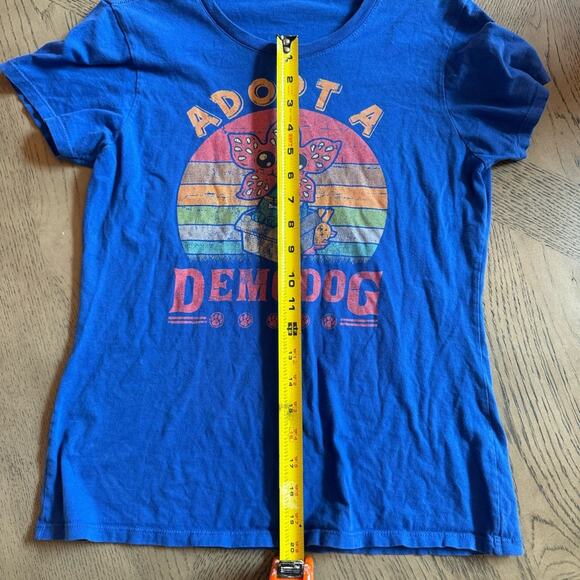 Port & Company Women's Blue Stranger Things "Adopt a Demodog" T Shirt Size S - Picture 4 of 5